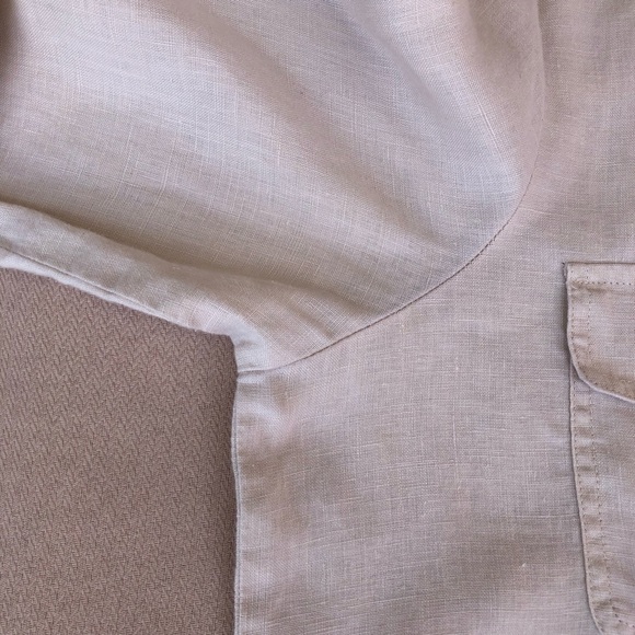 Ellen Tracy 100% Linen 1/4 Zipper Cuffed Short Sleeve Light Tan Tunic Top L - Picture 7 of 15